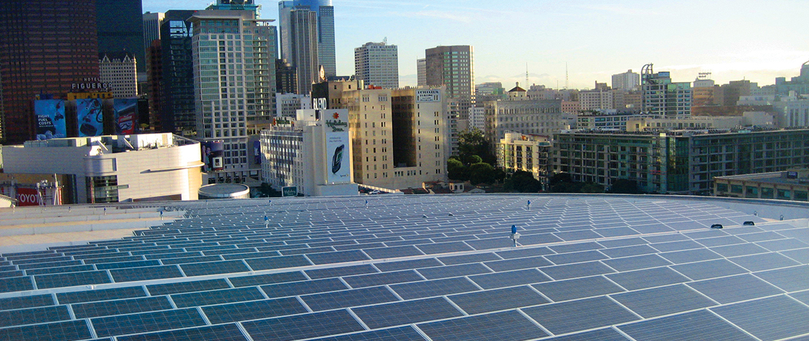 Solar canopy-mounted panels provide shade and energy generation for the entertainment venue