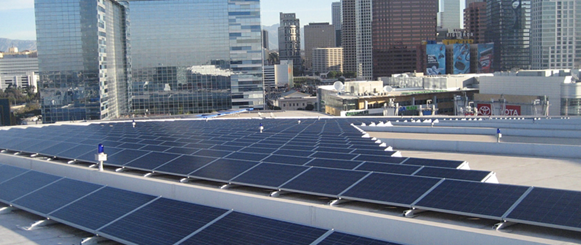 Roof-mounted solar PV system on top of the ballpark